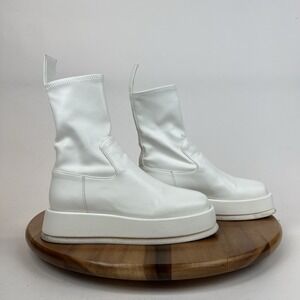 Womens GIA/RHW Rosie 11 White Faux Leather Pull On Platform Mid Boots Size EU 36